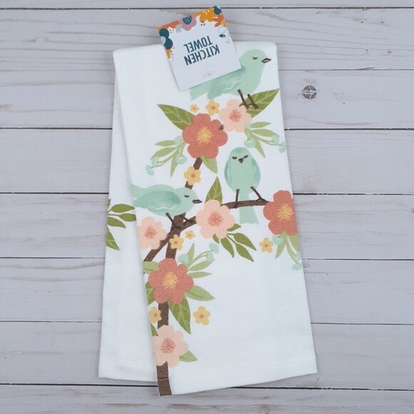 Kitchen Towel Birds Floral Flowers Dual Purpose - Picture 1 of 3